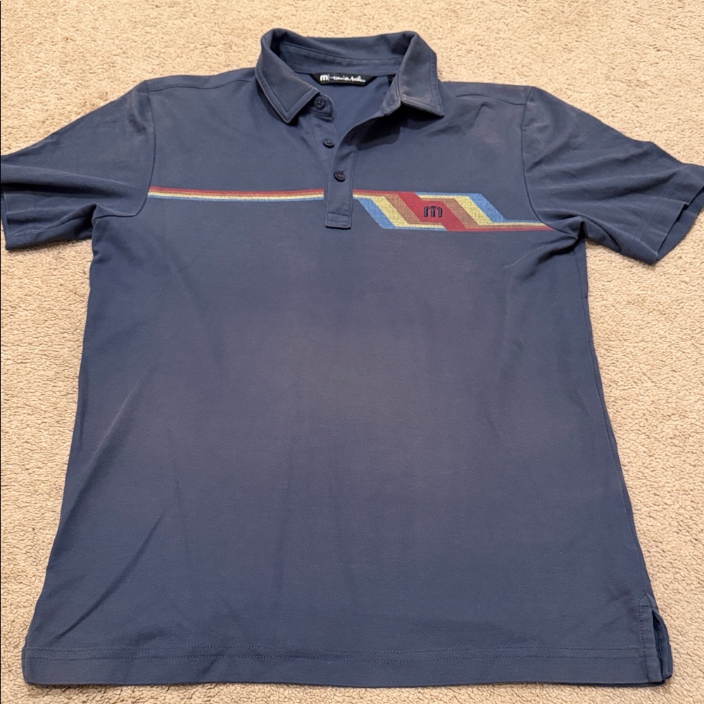 Men's Navy Polo Shirt with Retro Stripe Travis Mathew